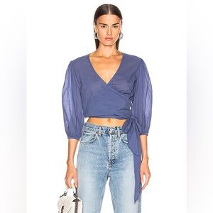 Enza Costa‎ Puff Sleeve Wrap Top, Vintage Blue, Small